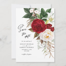 Romantische Rote Flora Monogramm Hochzeit speicher Einladung