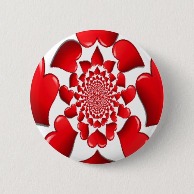 Romantische rote Herzen Muster Kunst drucken Button (Vorderseite)