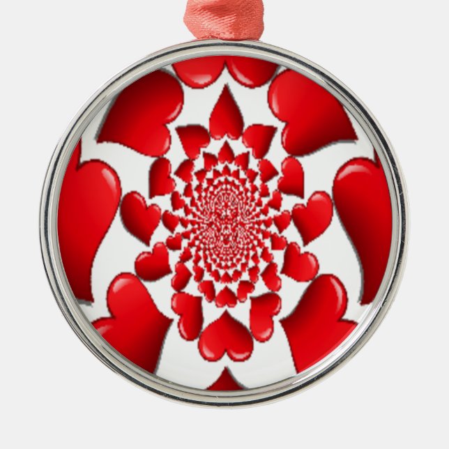 Romantische rote Herzen Muster Kunst drucken Ornament Aus Metall (Vorne)