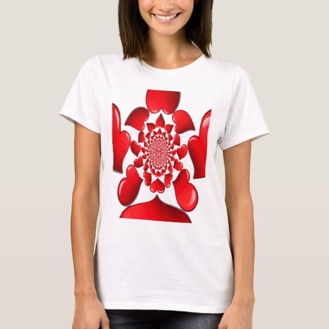 Romantische rote Herzen Muster Kunst drucken T-Shirt (Vorderseite)