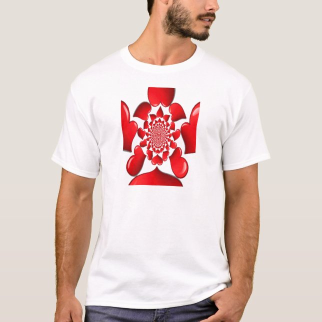 Romantische rote Herzen Muster Kunst drucken T-Shirt (Vorderseite)
