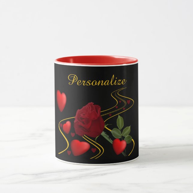 Romantische Rote Herzen & Rose Gold Band personali Tasse (Zentrum)