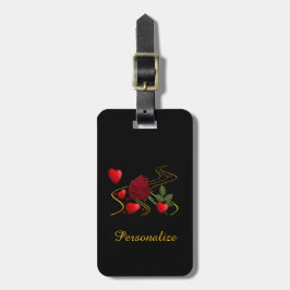Romantische Rote Herzen und Rote Rose personalisie Gepäckanhänger