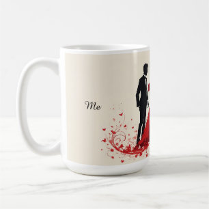 Romantische rote Hochzeitssilhouette von Braut und Kaffeetasse