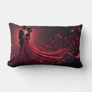 Romantische rote Hochzeitssilhouette von Braut und Lendenkissen