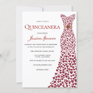 Romantische Rote Liebe Herzkleid Quinceanera Einla Einladung