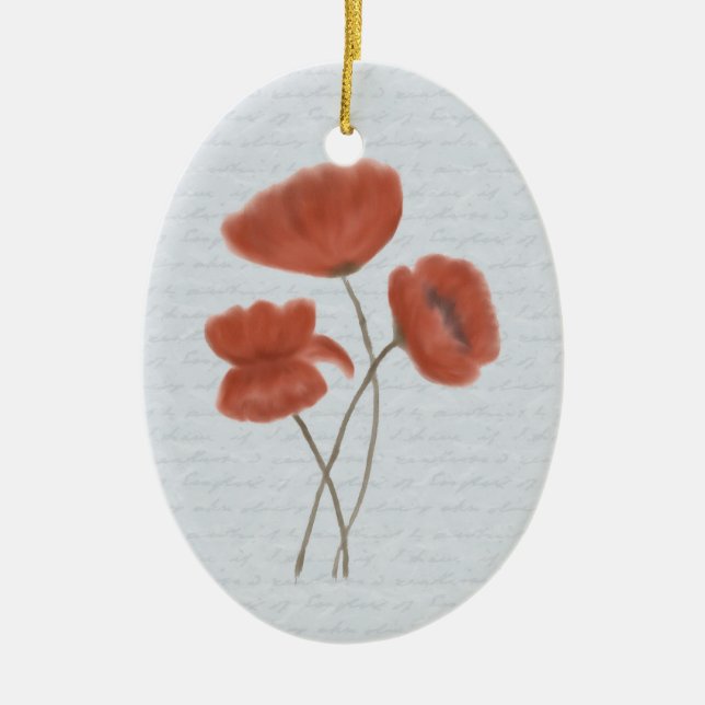 Romantische rote Mohnblumen-Verzierung Keramikornament (Vorne)