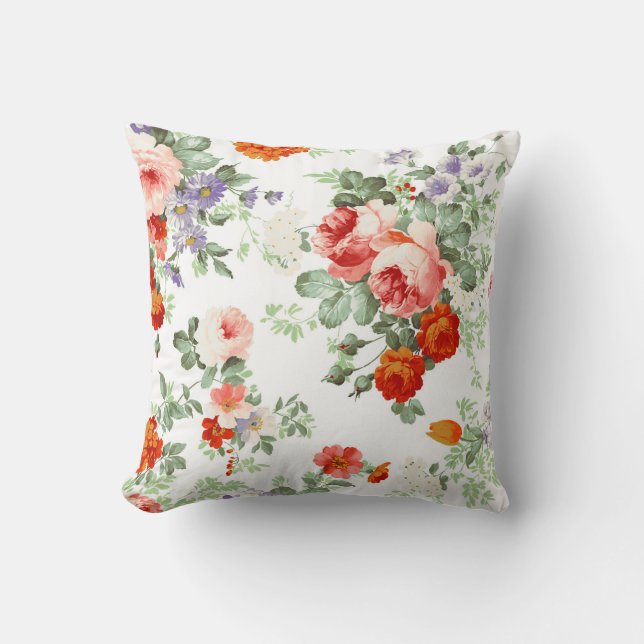Romantische rote orange Retro Girly Rosen mit Kissen (Vorderseite)