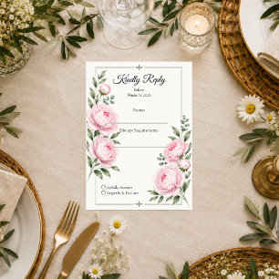 Romantische Röte-Pfingstrose-Eleganz-Hochzeit RSVP Karte