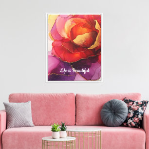 Romantische Rote Pfirsichblume Schöne Rose Leinwanddruck