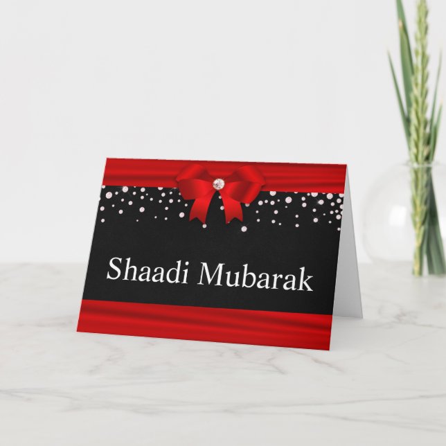 Romantische Rote Ribbon Shaadi Mubarak Karte (Vorderseite)