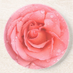 Romantische rote rosa Rosen-Wassertropfen Sandstein Untersetzer