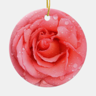 Romantische rote rosa Rosenwassertropfen Keramik Ornament