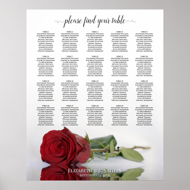 Romantische Rote Rose 20 Tafelübersicht Poster (Vorne)