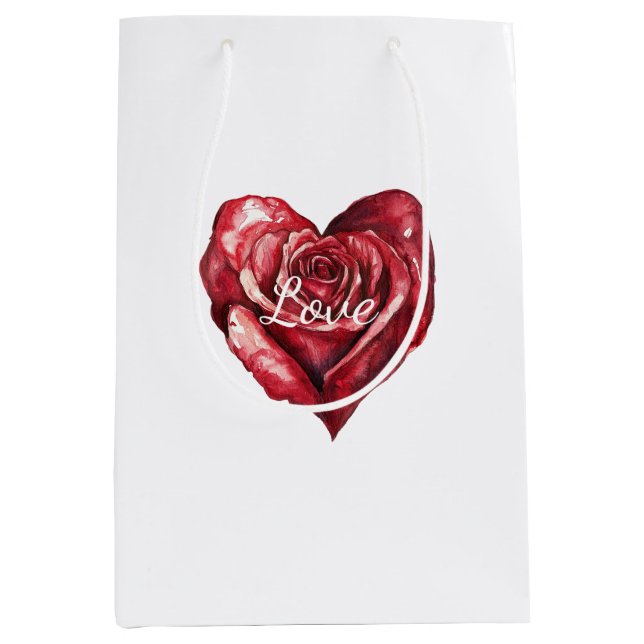 Romantische Rote Rose Blumenherz Mittlere Geschenktüte (Vorderseite)