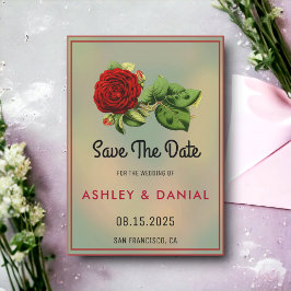 Romantische Rote Rose Blumenhochzeit retten Datum Einladung