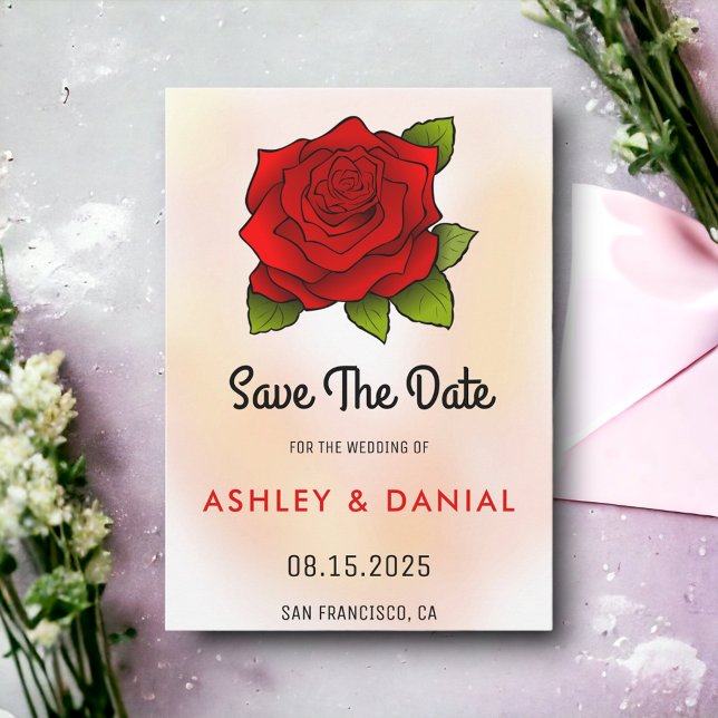 Romantische rote Rose BlumenWedding Save the Date Einladung (Von Creator hochgeladen)