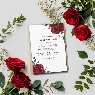 Romantische Rote Rose Burgund Elegance Hochzeit Einladung