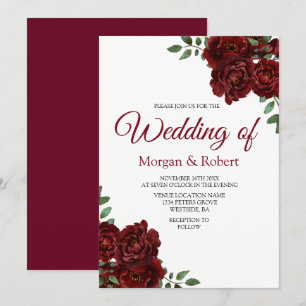 Romantische Rote Rose Burgund Hochzeit Einladung