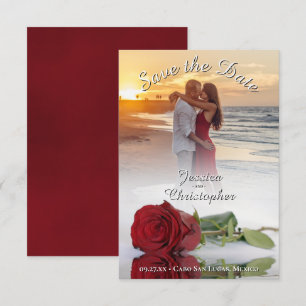 Romantische Rote Rose Foto Overlay White Text Hoch Save The Date