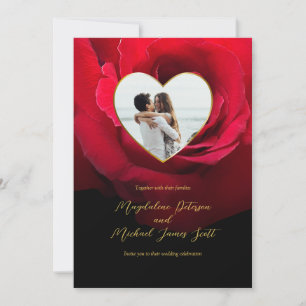 Romantische Rote Rose Herz Foto Hochzeit Einladung