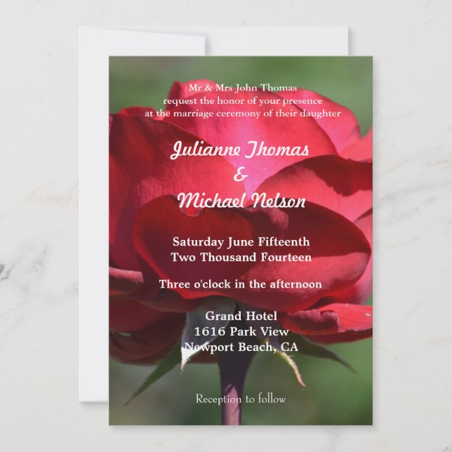 Romantische Rote Rose Hochzeit Einladung (Vorderseite)