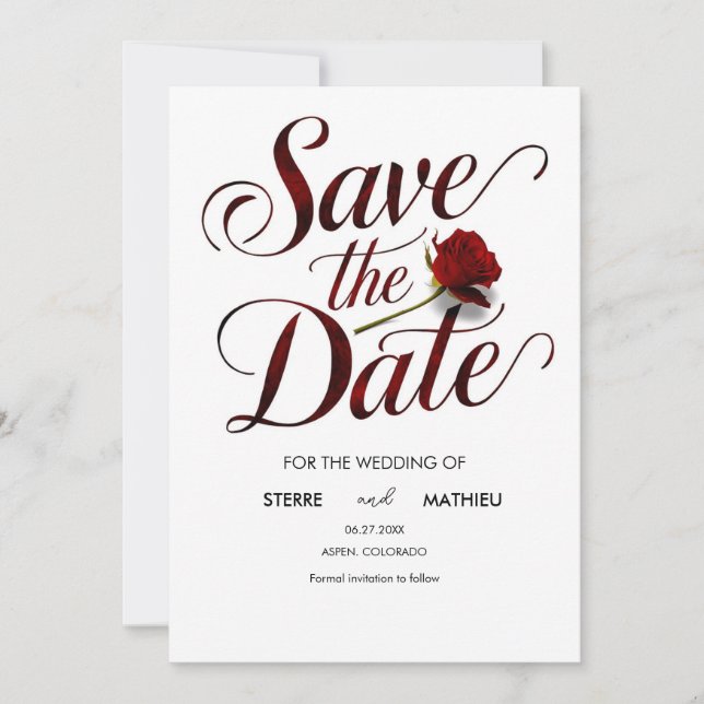 Romantische Rote Rose Hochzeit Save The Date (Vorderseite)