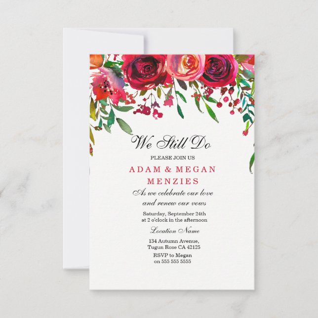 Romantische Rote Rose Hochzeit Vow Renewal Einladu Einladung (Vorderseite)