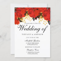 Romantische Rote Rose Hochzeitseinladung