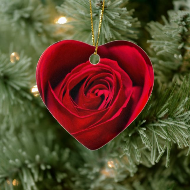 Romantische Rote Rose in voller Blüte Keramik Ornament (Baum)