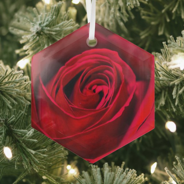 Romantische Rote Rose in voller Blüte Ornament Aus Glas (Insitu)