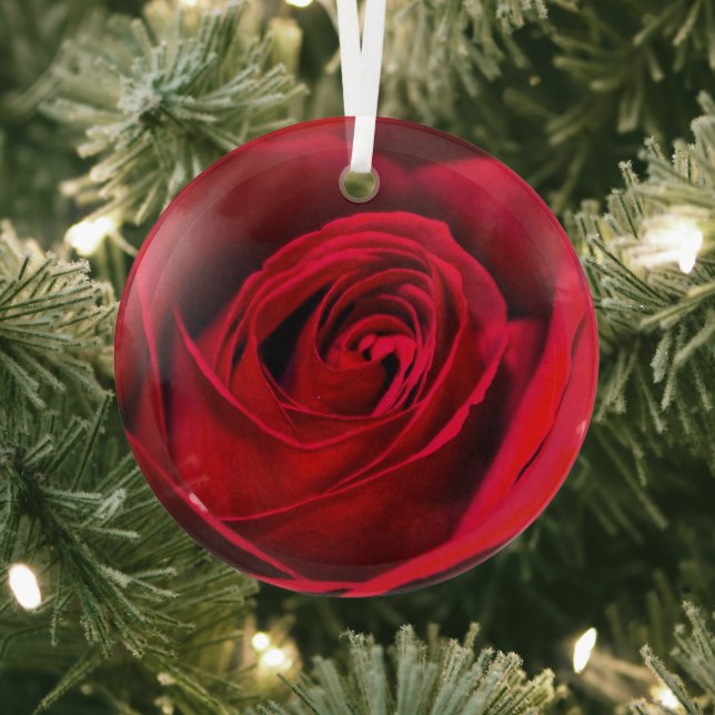 Romantische Rote Rose in voller Blüte Ornament Aus Glas (InSitu)