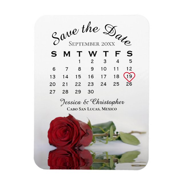 Romantische Rote Rose Kalender Hochzeit speichern  Magnet (Vertikal)