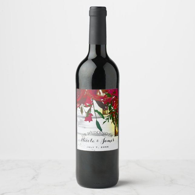 Romantische Rote Rose Laterne Wedding Wine Weinetikett (Vorderseite)