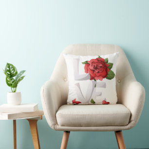 Romantische Rote Rose Liebes-Typografie Botanisch Kissen