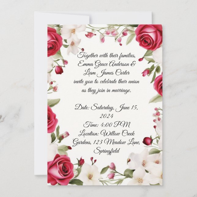 Romantische Rote Rose & Lily der Hochzeit im Tal Einladung (Vorderseite)