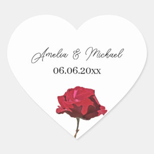 Romantische rote Rose Save-the-Date Herz-Aufkleber
