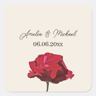 Romantische Rote Rose Save the Date Quadratischer Aufkleber