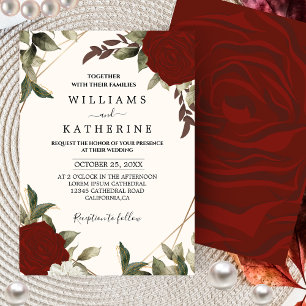 Romantische Rote Rose Tiefenfarben Hochzeit Floren Einladung