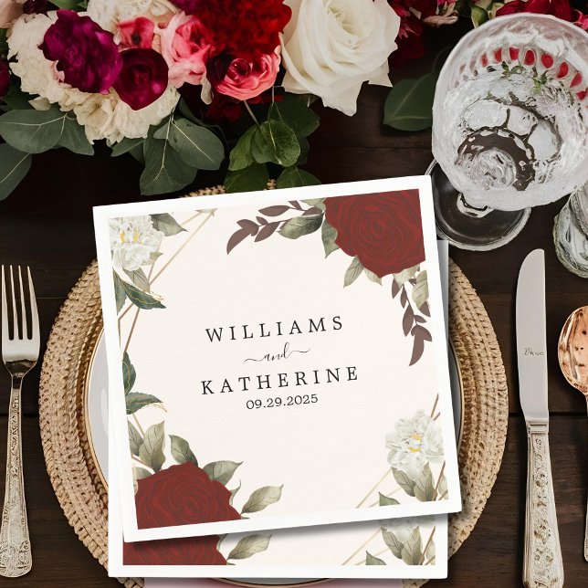 Romantische Rote Rose Tiefenfarben Hochzeit Floren Serviette (Von Creator hochgeladen)