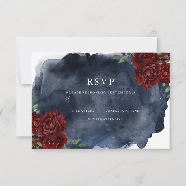 Romantische Rote Rose- und Wasserfarbenhochzeit RSVP Karte (Vorderseite)