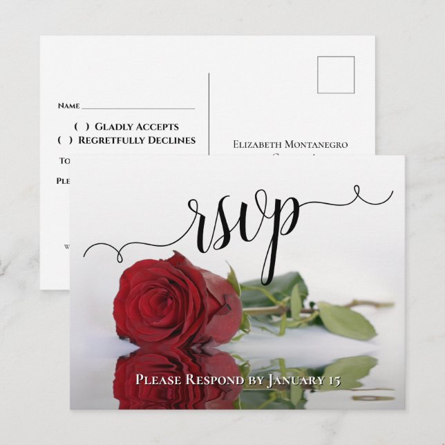 Romantische Rote Rose Wedding RSVP Postkarte (Vorne/Hinten)
