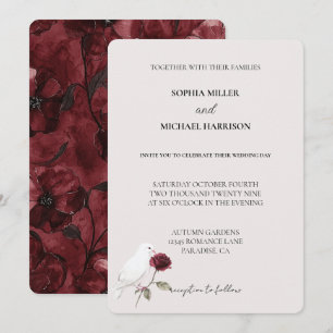 Romantische Rote Rose White Bird Floral Wedding Einladung
