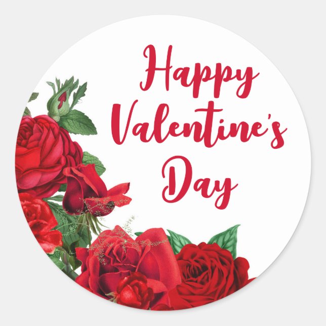 Romantische Rote Rosen am Weißen Valentinstag Runder Aufkleber (Vorderseite)