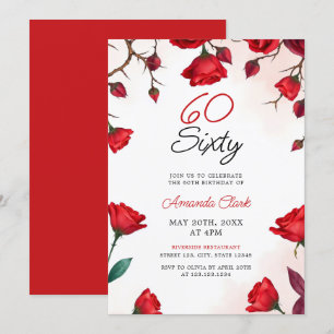 Romantische Rote Rosen Aquarell 60. Geburtstag Einladung