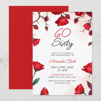 Romantische Rote Rosen Aquarell 60. Geburtstag Einladung