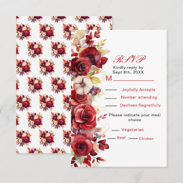 Romantische Rote Rosen Bloral Wedding RSVP (Vorne/Hinten)
