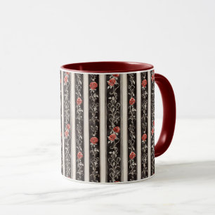 Romantische rote Rosen Blumen Cremeschwarze Streif Tasse