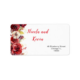 Romantische Rote Rosen Blumenhochzeit Adressaufkleber