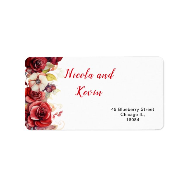 Romantische Rote Rosen Blumenhochzeit Adressaufkleber (Vorne)